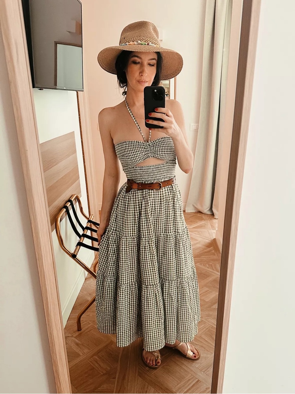 NWT Madewell Gingham Smocked Dress OR Two-Piece Maxi Set - Green & White M